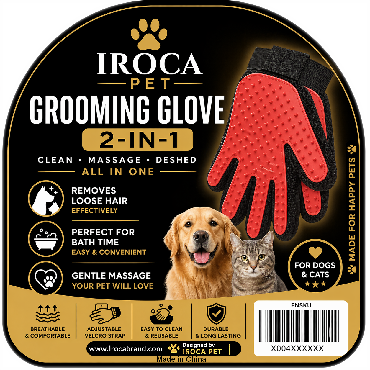 2-in-1 Pet Grooming Gloves – 2 Pack